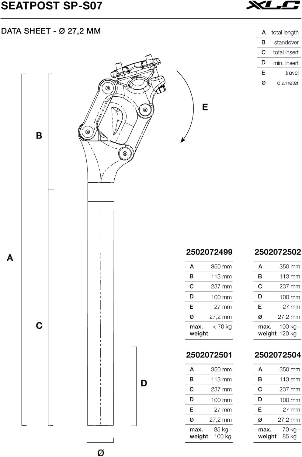XLC Suspension Seatpost SP-S07 (Ø27.2 mm / 85–100 kg)